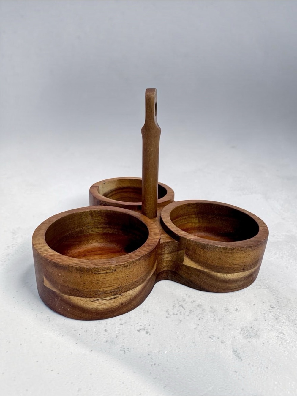 Hearth & Hand Wooden Serving Trio Caddy Triple Condiment Dish Bowl Acacia 5”